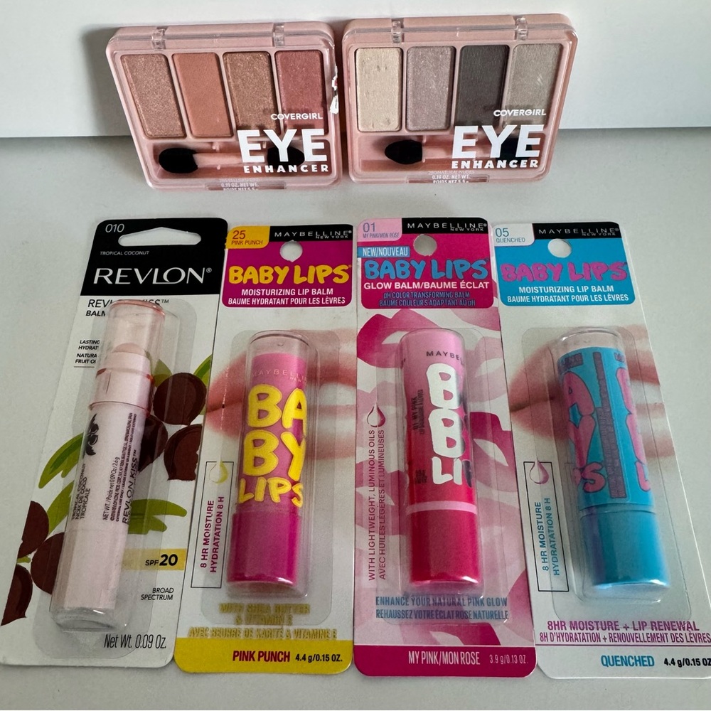 Revlon CoverGirl Maybelline Eyeshadow Palettes Neutral Lip Moisturizer Glow Balm